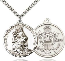 Mens Sterling Silver St Saint Christopher Medal Pendant Necklace Army With Chain picture