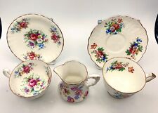 Vintage Cup & Saucer Sets Creamer Roses English Ansley Royal Stafford Lot of 5 picture