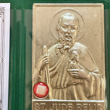 Vintage St. Jude Pocket Relic Medal inside Folder Catholic Patron Hopeless Cases picture