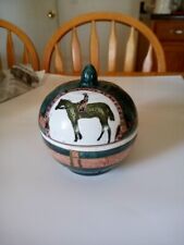 Vintage Porcelain Equestrian Horse With Jockey Round Dish With Lid picture