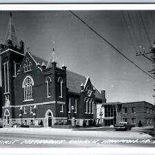 c1950s Hampton, IA RPPC First Methodist Church Plymouth Belvedere Car Photo A107 picture