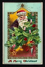 6004 Antique Vintage Christmas Postcard Santa Purple Robe Tree Candles Star TUCK picture