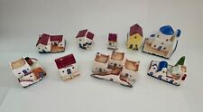 9 Vintage Greece Pottery Church Mini Houses Hand Painted Ceramic Village picture