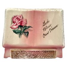 VTG 1950s Hobbyist Decorated BIBLE PLANTER Pink Gold Splatter GOD BLESS OUR HOME picture