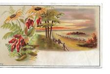 Road Along Lake Sunset Sunflowers No Advertising Vict Card c1880s picture
