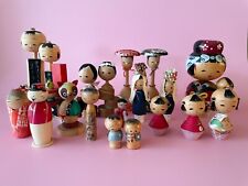 Lot 19 Japanese Folk Craft Wooden Kokeshi Doll etc. Retro Vintage Japan picture