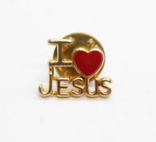 I Love Jesus Pin Gold Tone Lapel Enamel Collectible Religious Red Heart picture