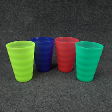 Tupperware #3515 Impressions Set of FOUR 16 oz Tumblers Blue Teal Lime and Coral picture