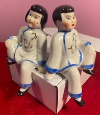 VTG Asian Boy And Girl Shelf Sitters 2 Pcs 4.5” Occupied Japan Porcelain picture
