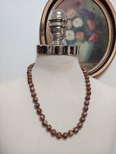 Vtg Chinese Export Cloisonne Brown Enamel Knotted Bead Necklace picture