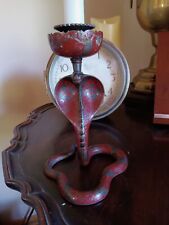 Antique 1920's Rare Bronze Brass  Enameled Cobra Snake Candle Holder, Exquisite picture