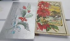 2 Antique Christmas Postcards 1910 Holly Poinsettias picture