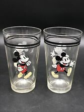 2 Vintage Walt Disney Mickey Mouse 16oz Gibson Drinking Glasses 2 Diff Poses picture