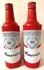 Budweiser AMERICA Logo Beer Koozie - Fits 16 oz Aluminum Can - Two (2) New & F/S picture