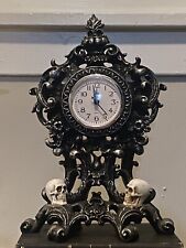 Spooky Nights Halloween Silver & Black Victorian Skull  Mantle Clock  Mint picture