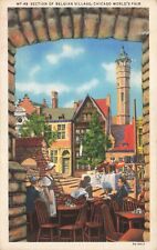 Postcard IL 1933 Chicago World's Fair Belgian Village Medieval Buildings Dining picture