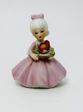 Vintage Napcoware Girl Holding Flower Pink Dress Porcelain 1970 3” Collectible picture