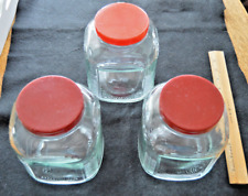LOT of 3  vintage Hoosier cabinet style ribbed glass jars w/ lids Country Store picture