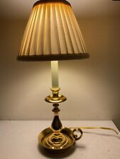 VTG Baldwin Brass Candle Stick Finger Loop Table Lamp w/orig Shade 14” Tall picture
