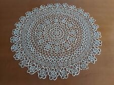 ANTIQUE Gorgeous Tatting Lace Round Tablecloth Handmade Flowers Beige 28