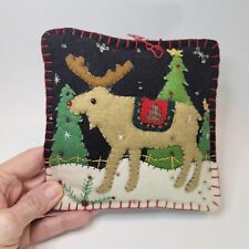 Moose Felt Ornament/Mini Pillow/Decor Folk Art Style Embroidery Applique Beads picture