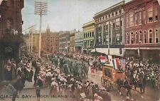 c1912 Rock Island Illinois Circus Day Elephants Crowd Watches Parade IL Postcard picture