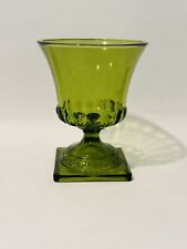 Vintage Avocado Green Glass Square Pedestal Vase Planter With Design On Bottom picture