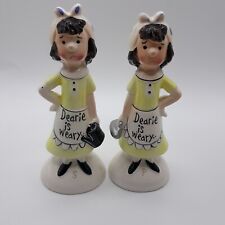 Enesco Salt and Pepper Shakers 'Dearie Is Weary' Novelty Vintage picture