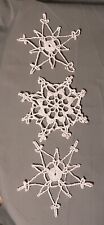 Lot of 3 Hand Crocheted Stiffened White Snowflakes picture
