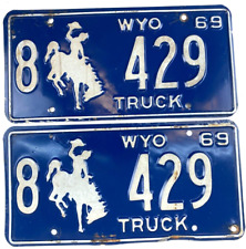 Wyoming 1969 License Plate Pair 429 Matched Set Vintage Truck Man Cave Garage picture