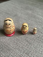 Vintage Wooden Russian Matryoshka 3 Nesting Dolls Hand Painted Made in USSR picture