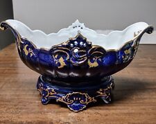 Vintage Cobalt Blue And Gold Footed Arpo Romanian Porcelain Fruit Bowl picture