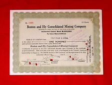 1920 Antique Ephemera Boston & Ely Consolidated Mining Co. 100 Shares of Stock picture