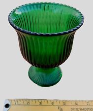 Vintage EO Brody & Co  Green Ribbed Glass Footed Bowl Vase Planter 1960s picture