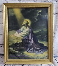 Jesus Praying in the Garden of Gethsemane Framed 9x11 Wall Hanging Vintage 1970s picture