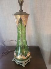 Antique Victorian  Moser Bohemian emerald green gold floral glass table lamp picture