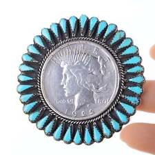 Vintage Zuni 1922 Silver dollar turquoise cluster pendant picture