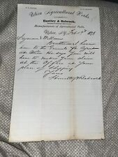 Antique 1878 Correspondence Utica Agricultural Works Letterhead Huntley Babcock picture