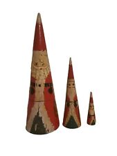 Vintage Nesting Dolls Santa Claus Cone Shape Set of 3 Wooden Carved 8