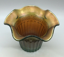 Antique NORTHWOOD Lustre Flute Carnival Glass Hat Vase Green Coppery N ca 1912 picture
