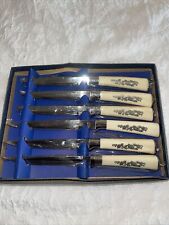 SET OF 6 VINTAGE RIVIERA IVORY COLOR SILVER INLAY STEAK KNIVES SOLINGEN GERMANY picture