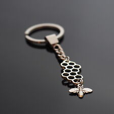 Honey Bee Hollow Comb Tibetan Silver Charm Keychain Key Chain Bee Lovers Gift picture