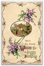 c1910's Birthday Flowers Houses Scene Embossed Grinnell Iowa IA Antique Postcard picture