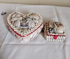 Vintage Hand Made Sea Shell Red Valvet Heart Shaped Jewelry Box X 2  picture