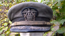 Old WW2 era US Navy / USN Battleship Gray Captain or Admiral rank Visor Hat USED picture