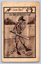 J96/ Baseball Postcard Comic c1910 He Bit at Every Ball Player Crosby 174 picture
