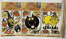 Three Different  Kooky Spooky Halloween  1970's Stained Glass Window Clings picture