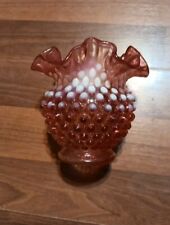 Vintage Fenton Style Hobnail Double Crimp Ruffle Vase Cranberry Opalescent 4.25