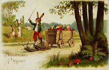 Early Sweet Embossed Fantasy 1901 Dressed Rabbit Snail Easter Germany picture