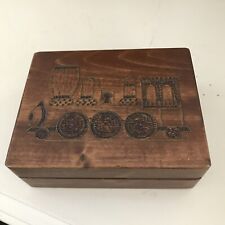 Vintage Decorative Wooden Trinket Box - Hand Carved Train Made In Poland. picture